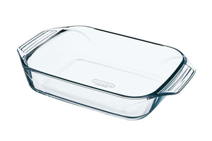 Easy-to-handle rectangular glass baking dish