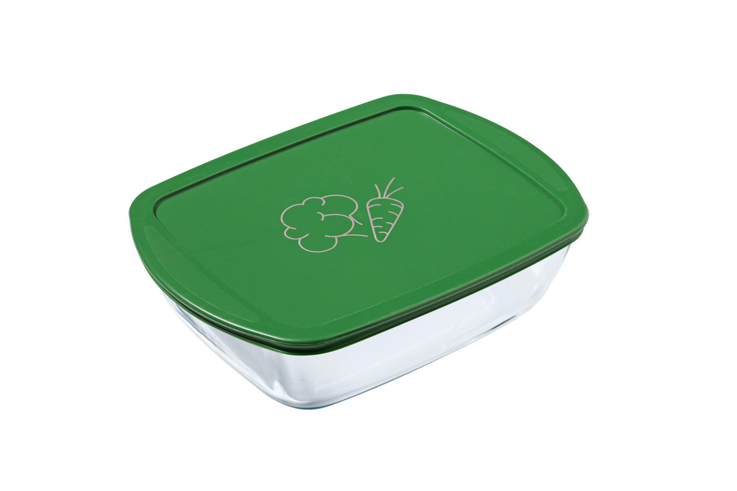 Cook & Store - Rectangular glass dish with green lid - plants