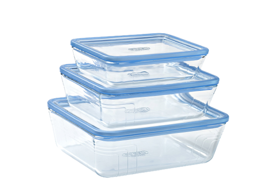 Zero Plastic - Set of 3 storage containers with rectangular glass lid
