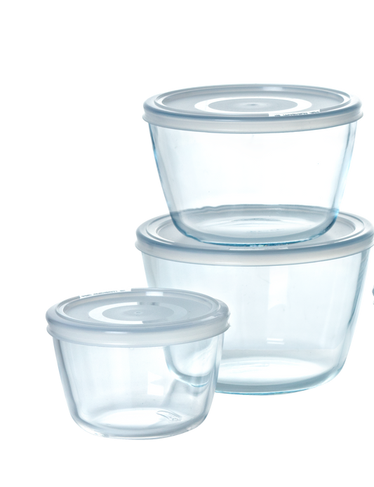 Set of 3 round glass storage dishes with lid - Cook & Freeze