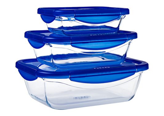 Set of 3 rectangular glass lunch boxes with waterproof lid - Cook & Go