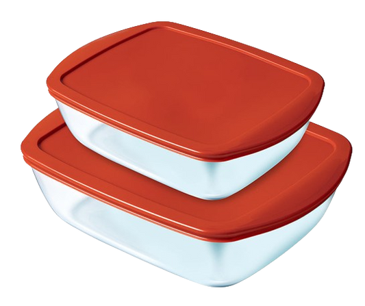 Cook & Store - Set of 2 rectangular glass boxes with lid