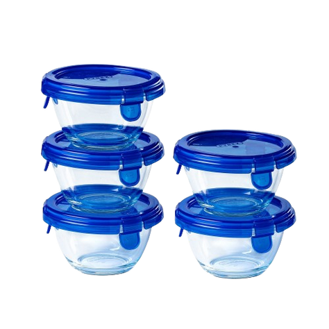 Set of 5 glass baby storage jars with waterproof navy blue purple lid - My First Pyrex+
