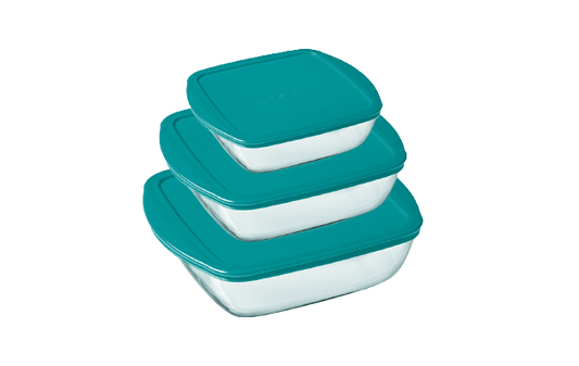 Set of 3 square glass dishes with lid - Cook & Store