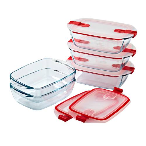 Cook & Heat - Set of 5 glass storage containers with steam valve lid